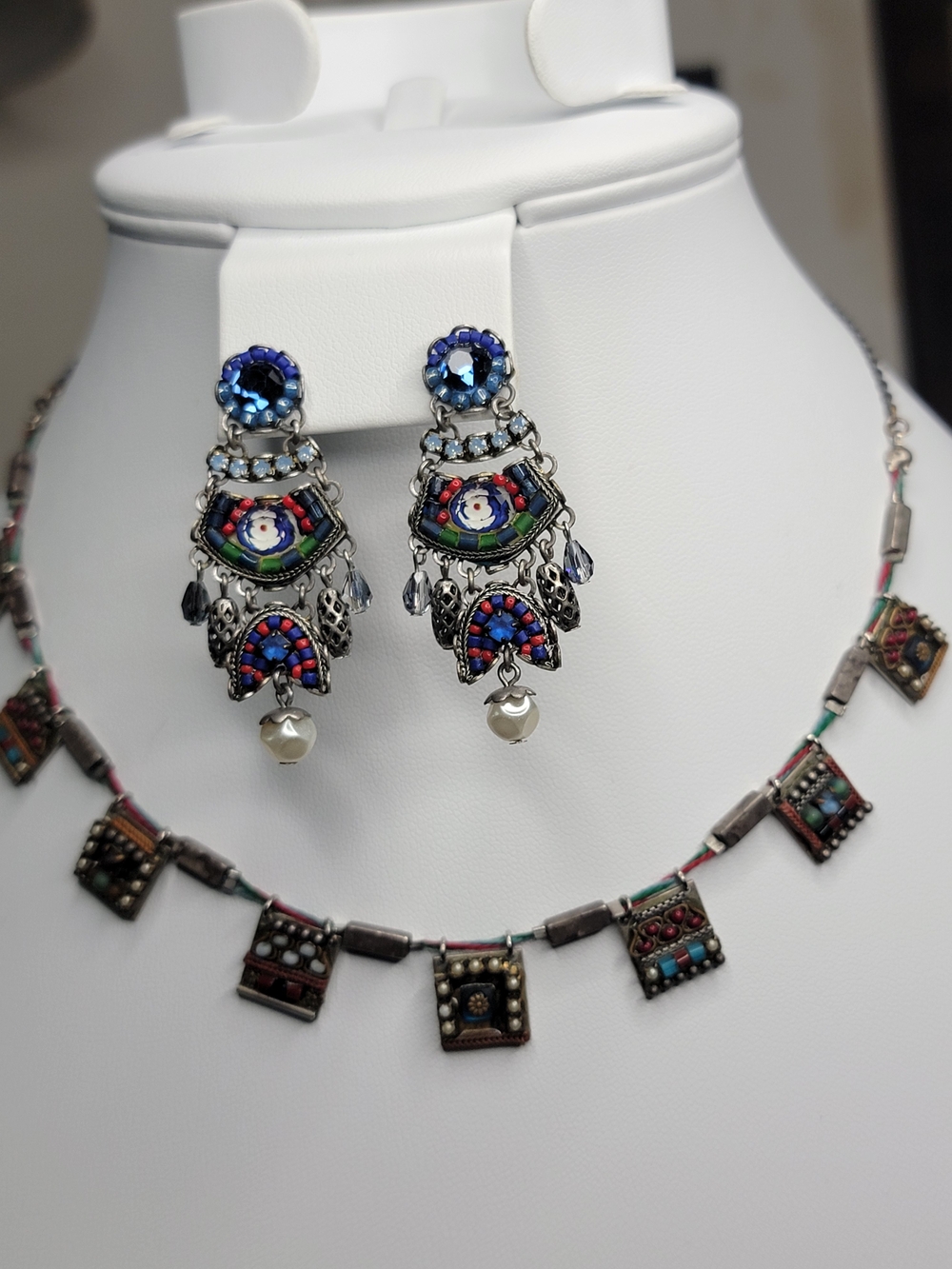 Ayala Bar Silver-Tone Dangle Earrings with Blue Crystal Drops